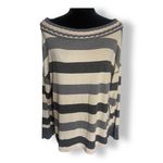 Haes Brasil Womens Sweater Size XL Gray Tan Striped Boatneck Top‎ NEW Photo 2