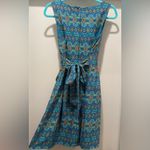 Maison Jules  Teal Blue Patterned Sleeveless V-Neck Knee-Length Fit & Flare Dress Photo 7