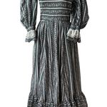 Vintage 1970s Handmade Dark Green Pink Floral Lace Prairie Maxi Dress Size Small Photo 0