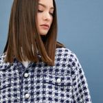 Sandro ππ Jayce Checkered Tweed Jacket ~ Blue & White Print Pearl Buttons Small Photo 4