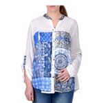 Desigual Gemma Woven White Blue Crochet Boho Bohemian Long Sleeve Blouse Large Photo 3