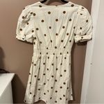 MINE Cream and Brown Polka Dot Linen Mini Puff Sleeve Dress Photo 2