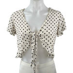 Polly Women's White Black Polka Dots Short Sleeve Cardigan Tie Crop Top Size 6 Photo 0