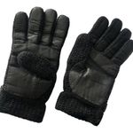 Women Black Wool Knit Leather Glove Photo 2