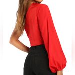 Lulus  Red One Sleeve Satin cutout front bodysuit M Photo 3
