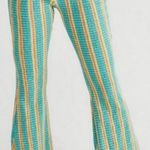 Free People ✨ Women’s Fine Line Slim Pants Aqua Orange Yellow Stripe XS Photo 0