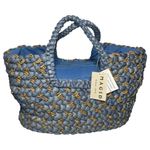 MAGID NWT Blue Natural Tan Woven Straw Zip Top Tote Bag Photo 0