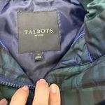Talbots Petites Down Puffer Vest Plaid Green Blue Blackwatch Check Size P Photo 3