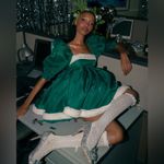 Selkie Elf Green Santa Baby Puff Mini Dress green with white fur trim Size XS Photo 1