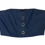 Veronica Beard  Top Size 12 Navy Blue Ziene Button-front Tube Top Strapless Photo 0