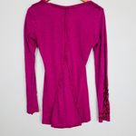 Free People Vintage Y2K  fuschia long sleeve henley shirt w lace trim at hem. S Photo 3