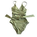 Aerie  Wrap One Piece Swimsuit S Long Olive Green New Photo 3