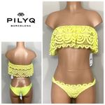 PilyQ New. yellow/green lace teeny bikini set. Large. Retail $168 Photo 1