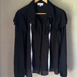 Love j Black Ruffled Button-Up Blouse  1x Photo 0