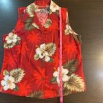 LAVAHUT Hawaiian Sleeveless Button Up Shirt Red Tropical Palm Hibiscus Women's S Photo 6
