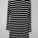 Reformation Jeanne Ribbed Stretch Knit Long Sleeve Mini Dress Black White Stripe XL Photo 4