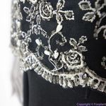 Laurence Kazar  vintage black‎ maxi dress with clear bead and white pearl, L Photo 11