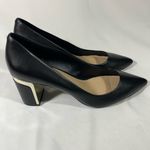 DKNY ELIE LEATHER WOMENS PUMPS W/GOLD TRIM 3” BLOCK HEEL SZ 10 BLACK NEW Photo 3