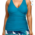 #89Plus Size Two Piece Tankini Swimsuit V Neck Tummy Control Ruched wshorts nwot Blue Photo 0