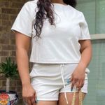 Zenana Outfitters vegan leather paper bag waist short set. Off white. Medium. NWOT Photo 0