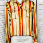 Jones New York  Signature Satin Retro Multi Stripe Blouse Cream Multi Medium Photo 0