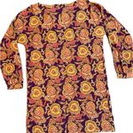 Loft Ann Taylor  Purple Paisley Long Sleeve Shift Dress Medium Fall Warm Colors Photo 3
