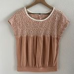 Free People  Georgia Bubble Top Shirt Blouse Desert Sands Embroidered Medium Photo 1