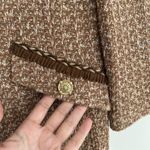 St. John Tweed Blazer Jacket 12 Brown Textured Knit Gold Button Fringe Jacket Photo 7