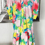 Egon Von Furstenberg Floral Maxi Shirt Dress Flowy Puffy Sleeve Tiered Cotton Yellow Size undefined Photo 0