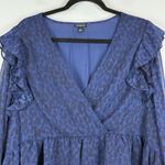Torrid Babydoll Blouse Womens Size 3X Blue Leopard V Neck Surplice Ruffle Crop Photo 3