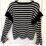 cupio Black White Striped Ruffle Sleeve Sweater Women’s Large Long Sleeve Photo 4