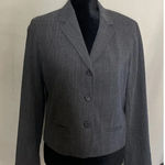 Ralph Lauren Lauren  Grey Stripe‎ Wool Blend Blazer Women 12P 3 Buttons Business Photo 0