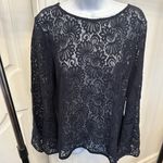 The Loft  Lace Long Bell Sleeve Top Blouse Navy Blue EUC Photo 1