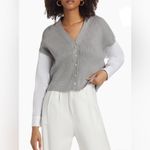 Naadam Gauze Mixed Media Cardigan XS Gray Photo 3