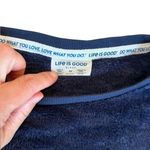 Life is Good  Snowflake Fleece Pullover Sleep Sweater Womens Medium Navy Blue Photo 5