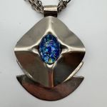 Anthony Alexander Statement Necklace Artisan Blue Glass Pendant Chunky Chain Silver Photo 1