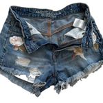 American Eagle AEO Shorts Jean Distress Floral Bird Embroidery Vintage Hi Rise Festival Size 00 Photo 3