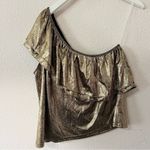 TCEC  Gold Shimmer One Shoulder Ruffle Top Size L‎ Going Out Party Holiday Photo 1