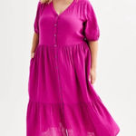 Sonoma NWT  Midi Dress Size 1X Pink Button Front Femme Pockets Cotton Feminine Photo 0