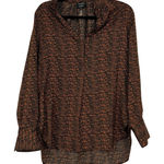 David Lerner  X Evereve Brown & Black Printed Long Sleeve Blouse Women’s M Shirt Photo 0