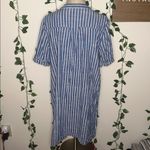 Anne Klein Linen Style Blue and White Shift T-Shirt Dress Striped Gold Accents Photo 3