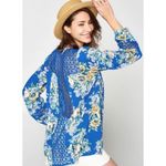 NEW ODDY blue floral crochet button front flowy tunic top sz 3X boho cottage lac Photo 1
