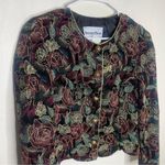 Another Thyme Vintage 90s Velvet Floral Gold Metallic Sparkle Blazer Size PM Black Photo 3