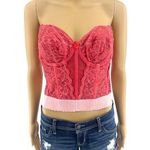 Goddess (36B) American VINTAGE 90s Red and Pink Hand Dyed Floral Lace Bustier Size undefined Photo 0