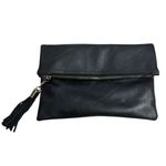 Shiraleah Chicago Tassel Clutch Black Purse Zipper Top Flap Front Faux Leather Photo 2