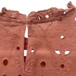 ZARA  Premium Denim Eyelet Top S Coral Pink Cotton Balloon Sleeve Scalloped Photo 7