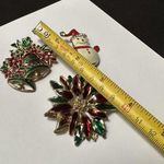 Christmas Holiday Brooch Pins Lot Of 3 Bells, Poinsettia, Snowman Photo 5