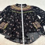 Free People ‎ Paloma Floral Button Up Blouse Top Black Long Sleeve Size Small Photo 4