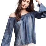 Cloth & Stone SMALL Off Shoulder Elastic Split Sleeve Side Chambray Denim Top Photo 1