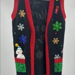 Blizzard Bay M sequin open front Cardigan vest Sweater merry bright snowman Red Size M Photo 2